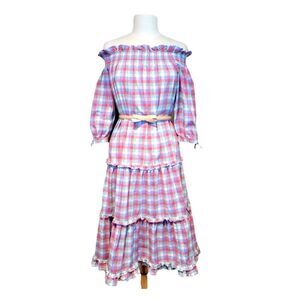EUC KATE SPADE NEW YORK Plaid Print Midi Length Off the Shoulder Tent Dress
